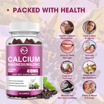 Calcium Magnesium Zinc & Vitamin D3 Gummies for Immune System, Bone, Nervous System Health Support Dietary Supplement