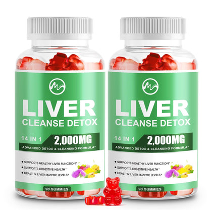 Liver Cleanse Detox & Repair Gummies, Sugar Free Liver Health Support Supplement with 2000mg Milk Thistle, Glutathione, Dandelion, Alpha Lipoic Acid, Artichoke, 2 Pack, 180 Count, Raspberry Flavor