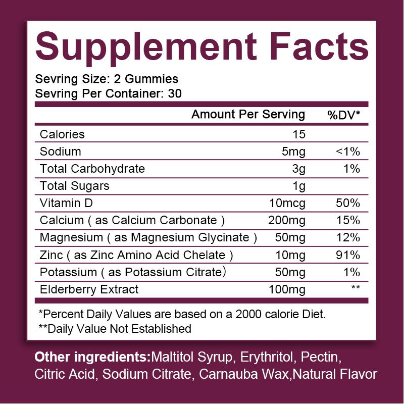 Calcium Magnesium Zinc & Vitamin D3 Gummies for Immune System, Bone, Nervous System Health Support Dietary Supplement