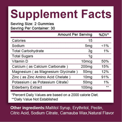 Calcium Magnesium Zinc & Vitamin D3 Gummies for Immune System, Bone, Nervous System Health Support Dietary Supplement