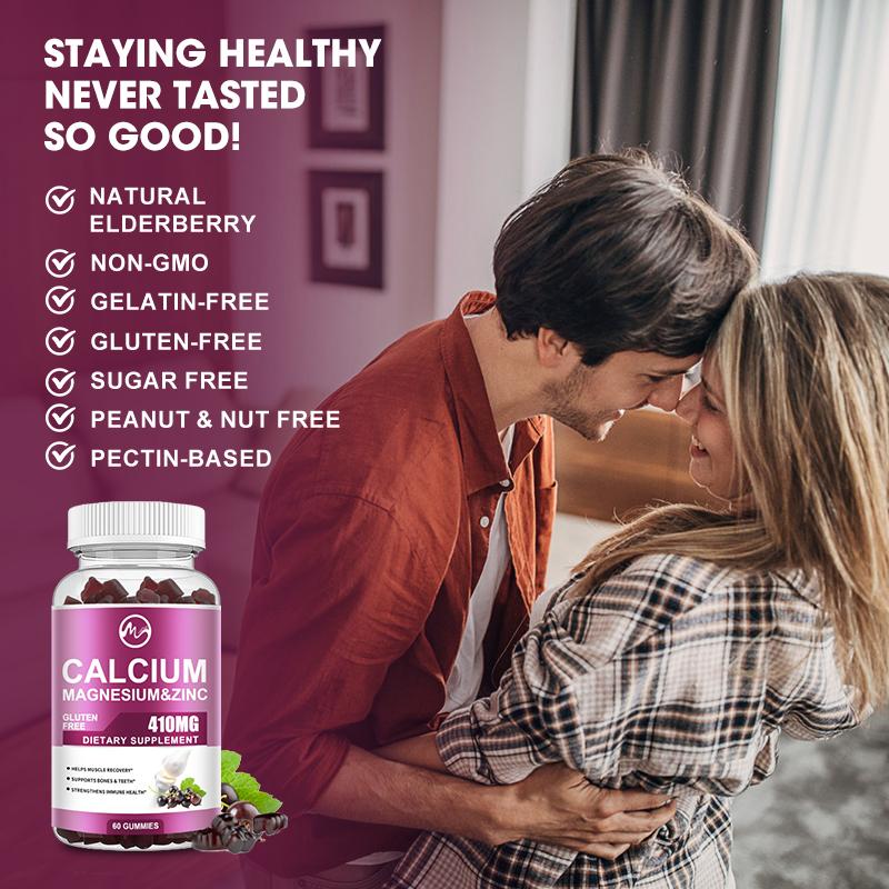 Calcium Magnesium Zinc & Vitamin D3 Gummies for Immune System, Bone, Nervous System Health Support Dietary Supplement