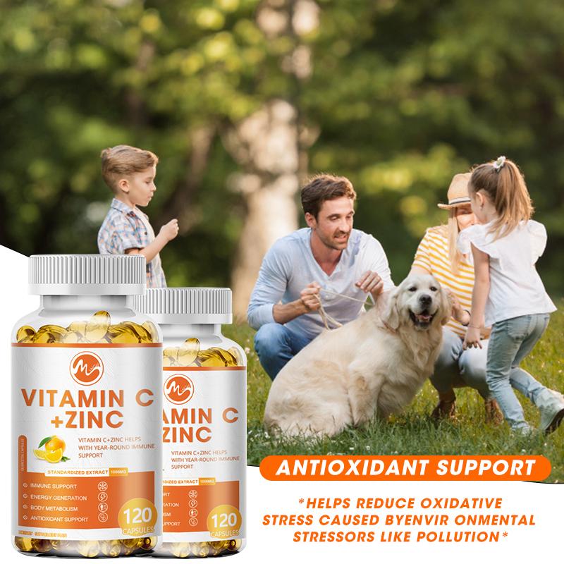 Vitamin C 1000mg Capsule With Zinc 20mg Immune Support, Energy Supplement Promote Hair, Skin, Nails & Joint Health Antioxidant