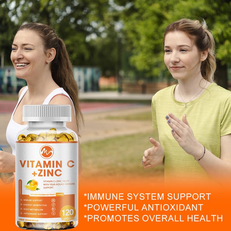 Vitamin C 1000mg Capsule With Zinc 20mg Immune Support, Energy Supplement Promote Hair, Skin, Nails & Joint Health Antioxidant