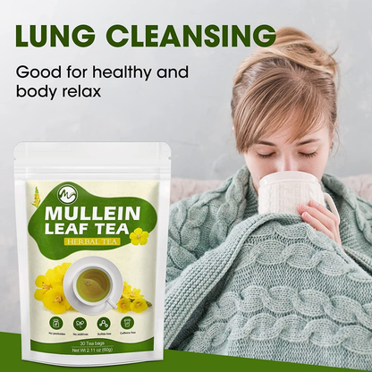 Mullein Leaf Tea - Organic Mullein Herbal Tea for Lungs Cleanse and Immune Support, Mullein Leaf Tea Bags, Caffeine Free - 30 Teabags